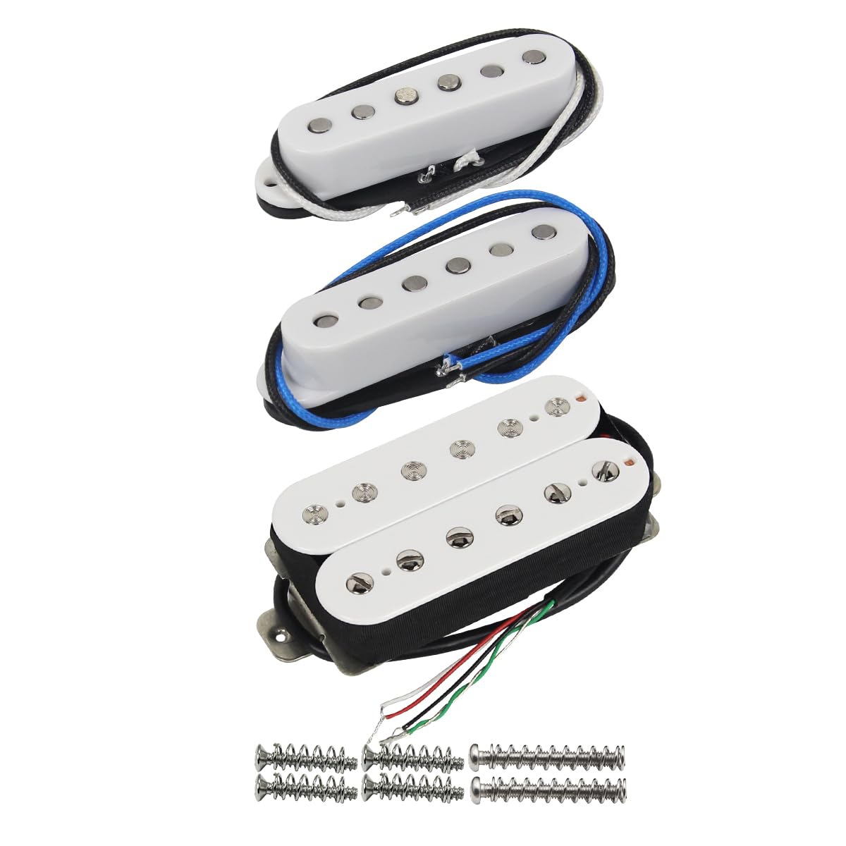 FLEOR Alnico 5 HSS Set Staggered Single-Coil+Humbucker Pickup fit ST Electric Guitar,Guitar Part Neck+Middle+Bridge Pickup(14-15K)White