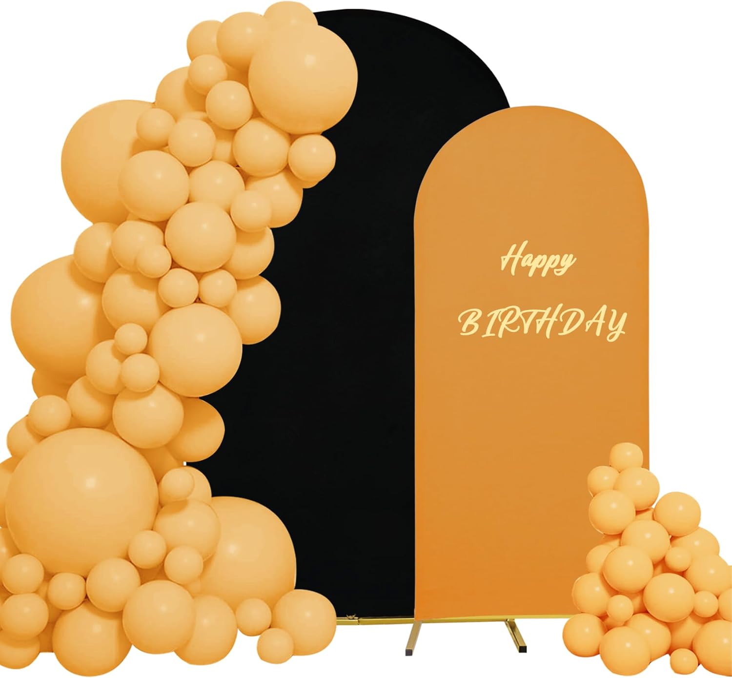 7.2FT & 6FT Metal Arch Backdrop Stand and Round Top Spandex Fitted Arch Backdrop Cover for Birthday Party Baby Shower Ceremony Decoration（6 FT Gold, 7.2 FT Black）