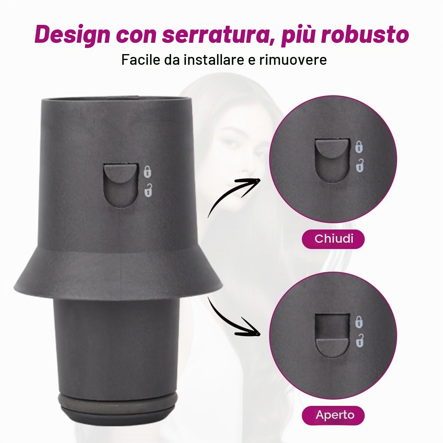 4 in 1 Strumento per lo styling dei capelli per Dyson Airwrap HS01 HS05, lunghi bigodini per ricci e accessori per spazzola volumizzante rotonda per Dyson, include 2 accessori per ricci, 1 spazzola