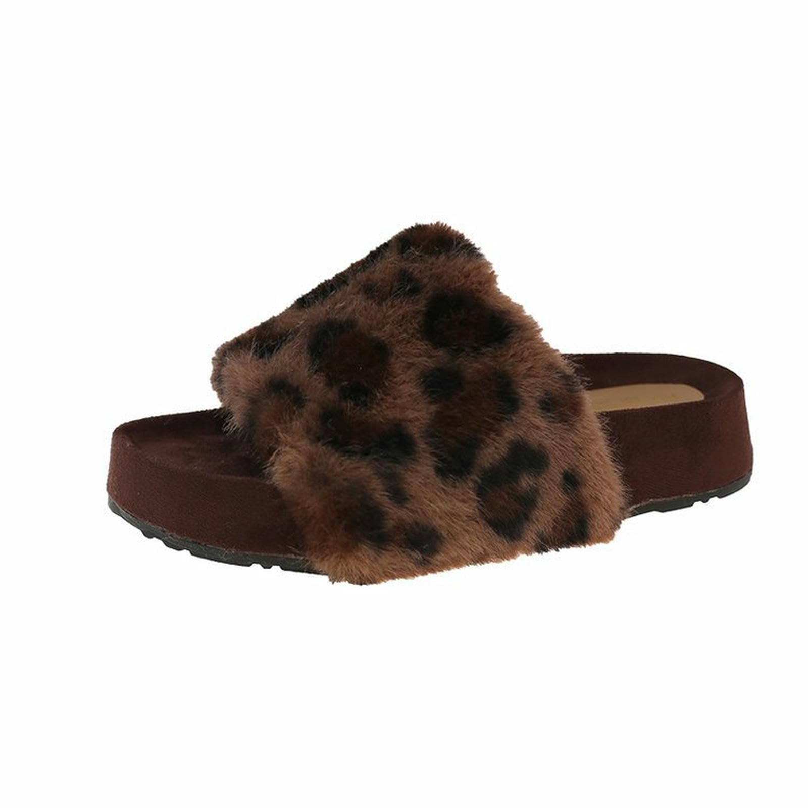 Donna Pantofole di Pelliccia Stampa Leopardo da Indossare All'aperto E Abbinare I Mobili-marrone-35