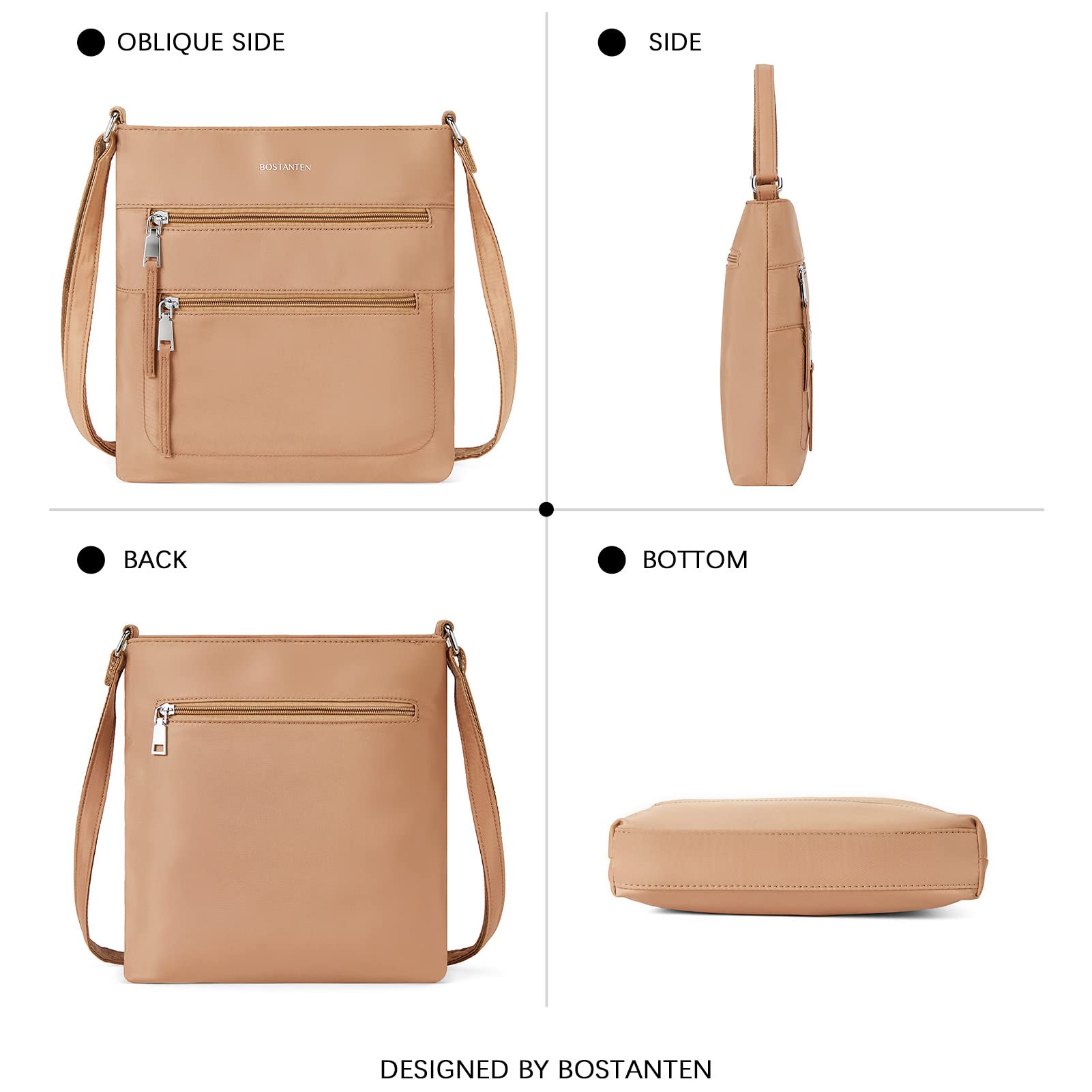 BOSTANTEN Trendy Crossbody Bags for Women Purses Multiple Pockets Shoulder Handbag Ladies Adjustable Strap