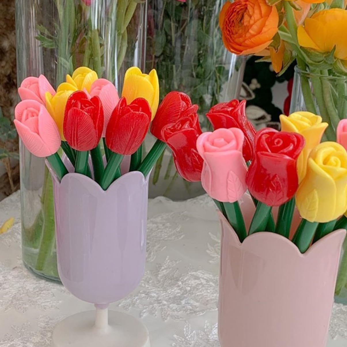 5 Set Penna A Tulipano Simulata Penne Nere A Punta Penne Gel Cancellabili Punto Penna A Punta Fine Marcatore Pastello Evidenziatori Marcatori Evidenziatore Note Plastica 5 Pezzi*5