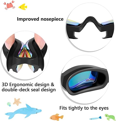 Miniatura 4 de DasMeer Gafas de natación para niños paquete de 2 gafas de natación con antivaho UV sin fugas Aqua &amp; rosa brillante, Aqua &amp; Azul claro, Rosa