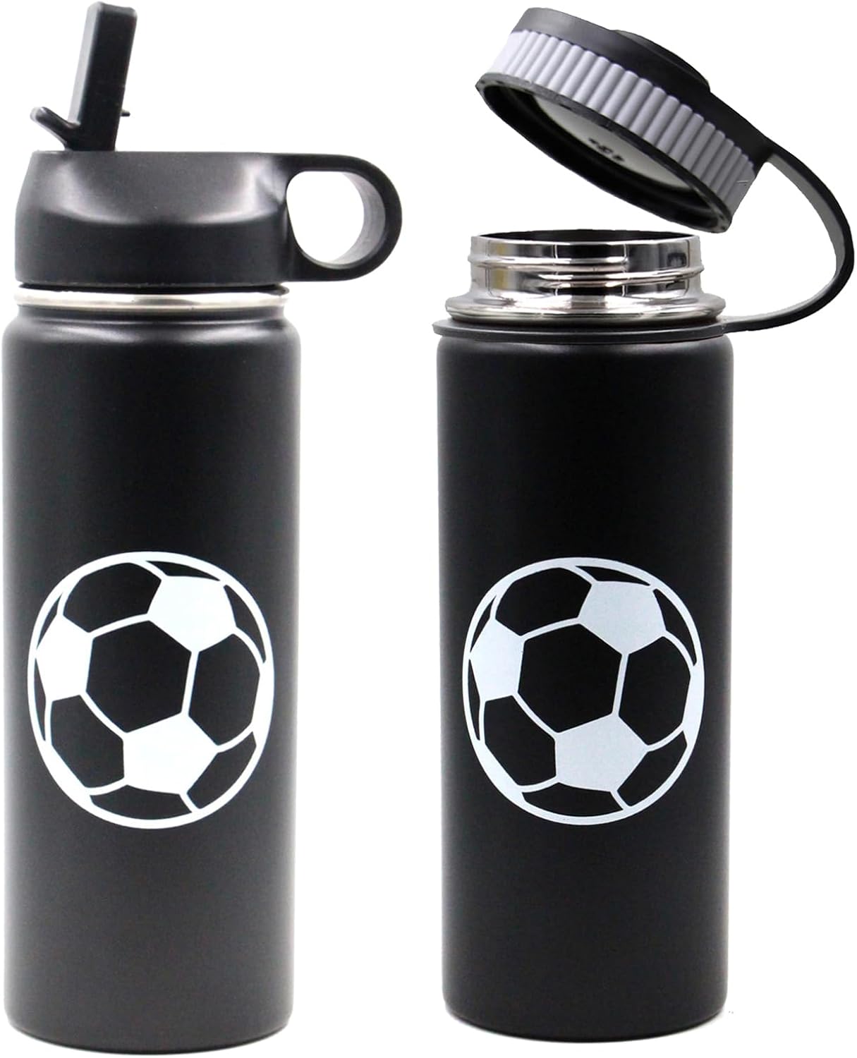 18 oz Soccer Water Bottle with Straw, Sports Flask Metal Travel Tumbler with 2 Lids, BPA Free Stainless Steel Double Wall Vacuum Insulated Leak Proof Thermo Water Bottles, Soccer Gifts for Boys Girls - Image 5