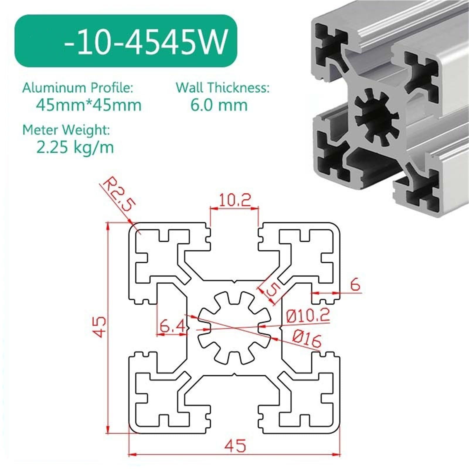 Perfil de riel lineal de extrusión de aluminio con ranura en V de 45 x 45 mm para soporte de equipo de marco de bricolaje, tubo cuadrado de 10,2 mm, 50 mm de longitud, ideal para proyectos