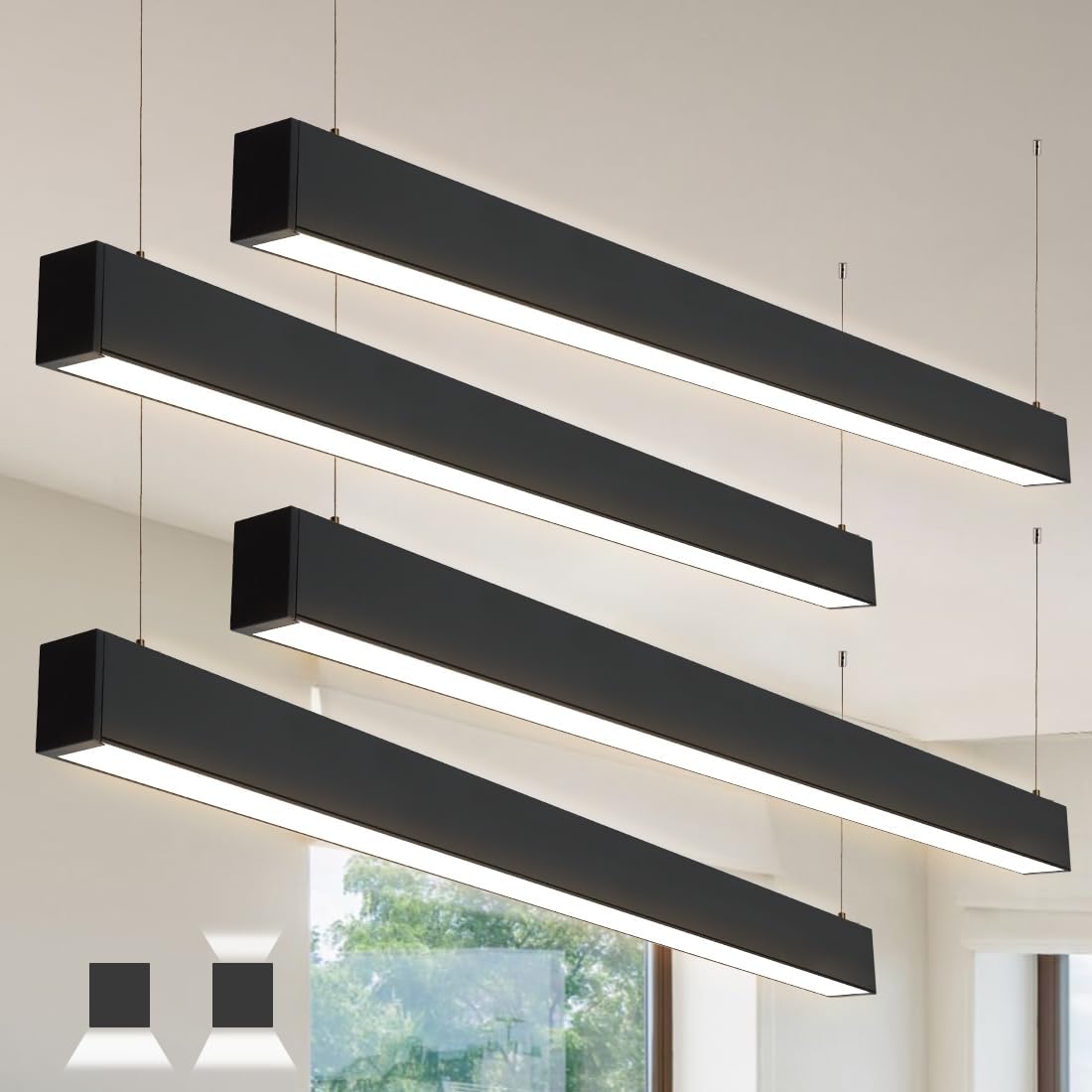 Linkable 4FT LED Linear Light, 3CCT 50/45/40/35/30W 0-10V Dimmable, Suspended Architectural Linear LED Light Fixture with Up/Down Lighting for Office, Retail, ETL-Listed 4-Pack 4FT 4