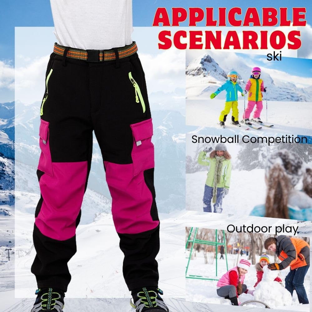 Pantaloni termici impermeabili per ragazzi e ragazze, pantaloni da neve invernali, pantaloni cargo imbottiti, pantaloni da sci softshell, per bambini