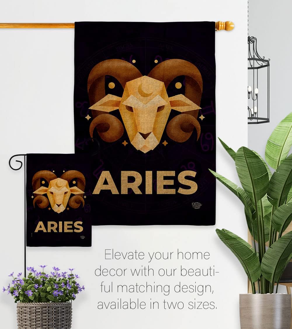 Aries Garden House Flag Set Interests Zodiac Sign Celestial Stars Sun Horoscope Constellation Space Decoration Banner Small Yard Gift Double-Sided, Made in USA
