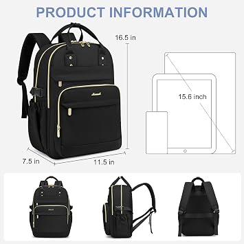 Women Laptop Backpack College Bookbag: 15.6 inch Backpacks with Pouch Pocket for Large Capacity Cup Travel Waterproof Book Bag Anti-theft Casual Work Bookbags for Teacher Nurse Black