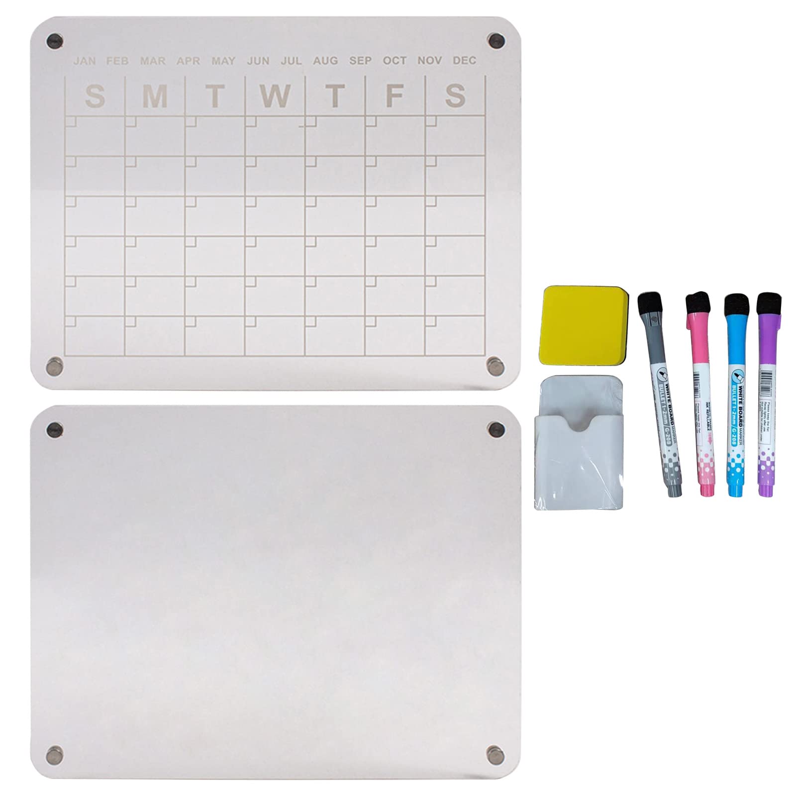 Whiteboard aus transparentem Acryl, Monatskalender-Set mit Marker, Stifthalter, Radiergummi für Kühlschrank, Erinnerung an die Wand für Kühlschrank