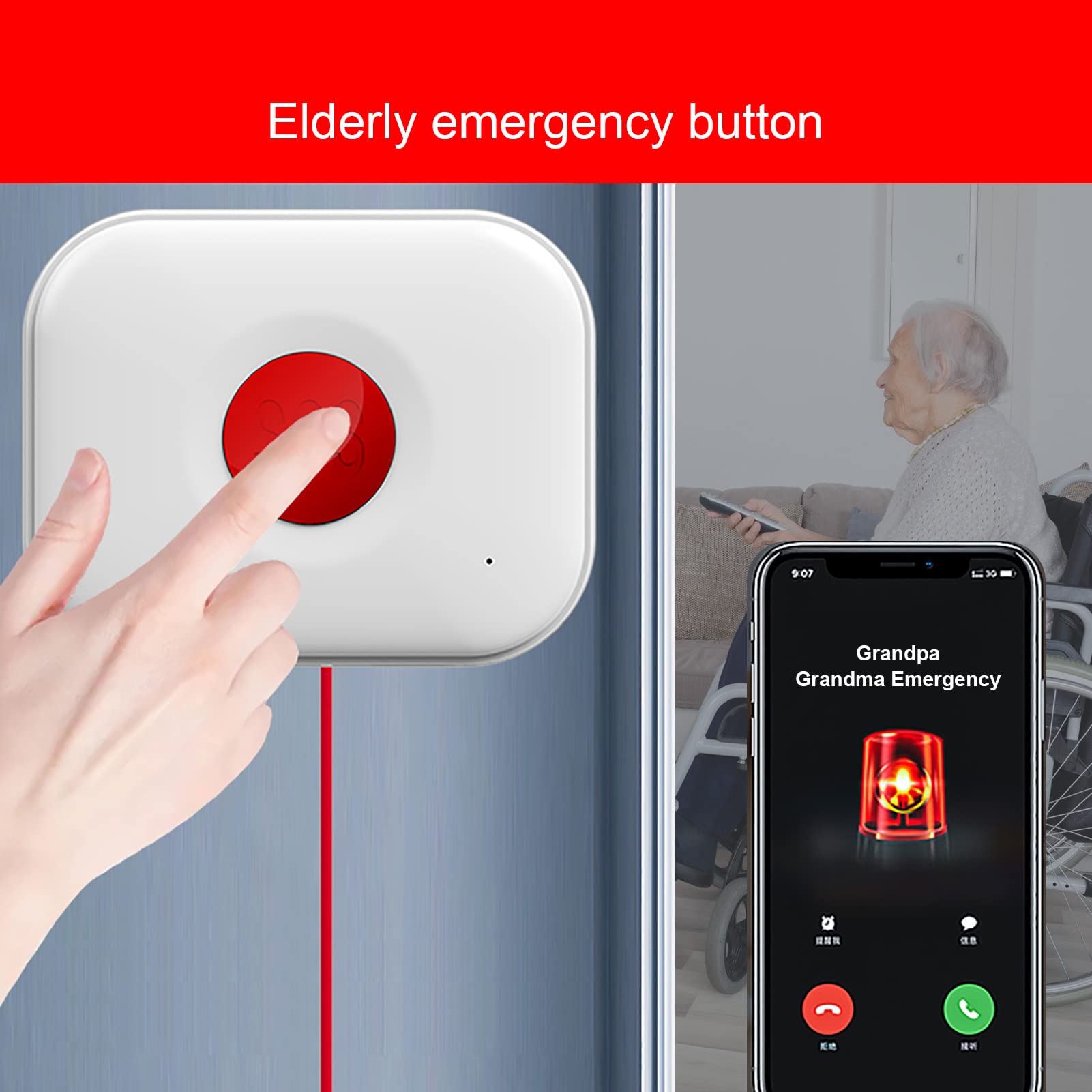 Wolf Guard Sistema de Alarma 4G con Botón SOS (2 Botones + 1 Receptor) | Llamada de Emergencia, Marcación Automática, Para Pacientes de Edad Avanzada, Hogar Personal