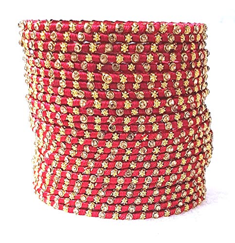 Image of Swara Creations Metal bangles /kada Set wrapped in Silk Thread & golden dots for Women & Girls (24 Pcs)
