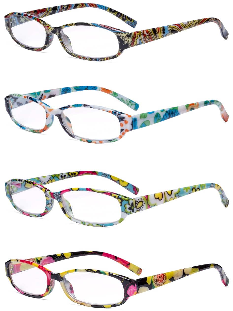 Eyekepper Small Reading Glasses Women - Floral Pattern Readers for Women Reading, 4 works Mix, +1.5