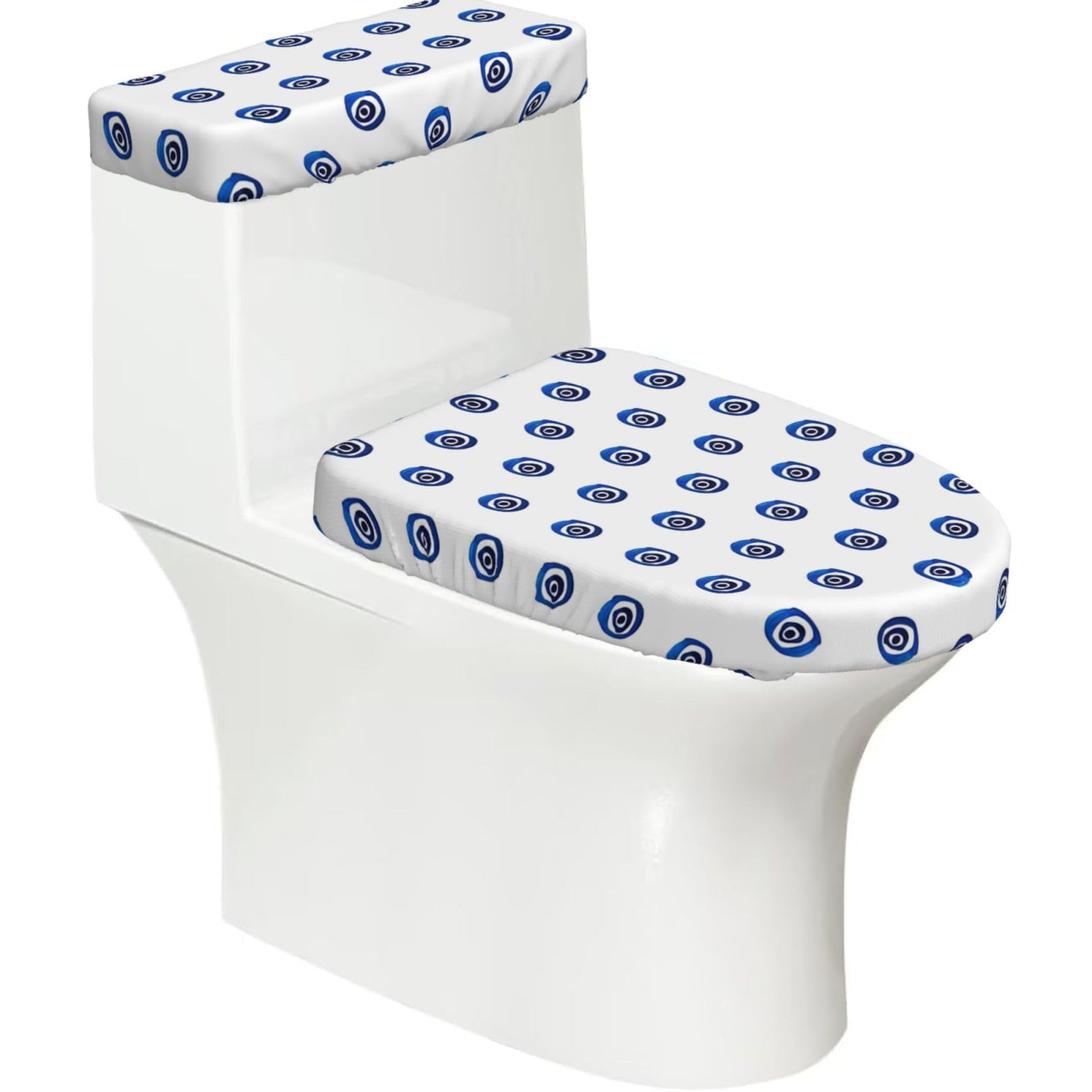 Evil Eyes Printed Toilet Tank and Lid Cover Set of 2 for Most Bathrooms, Fits Elongated Round Toilets