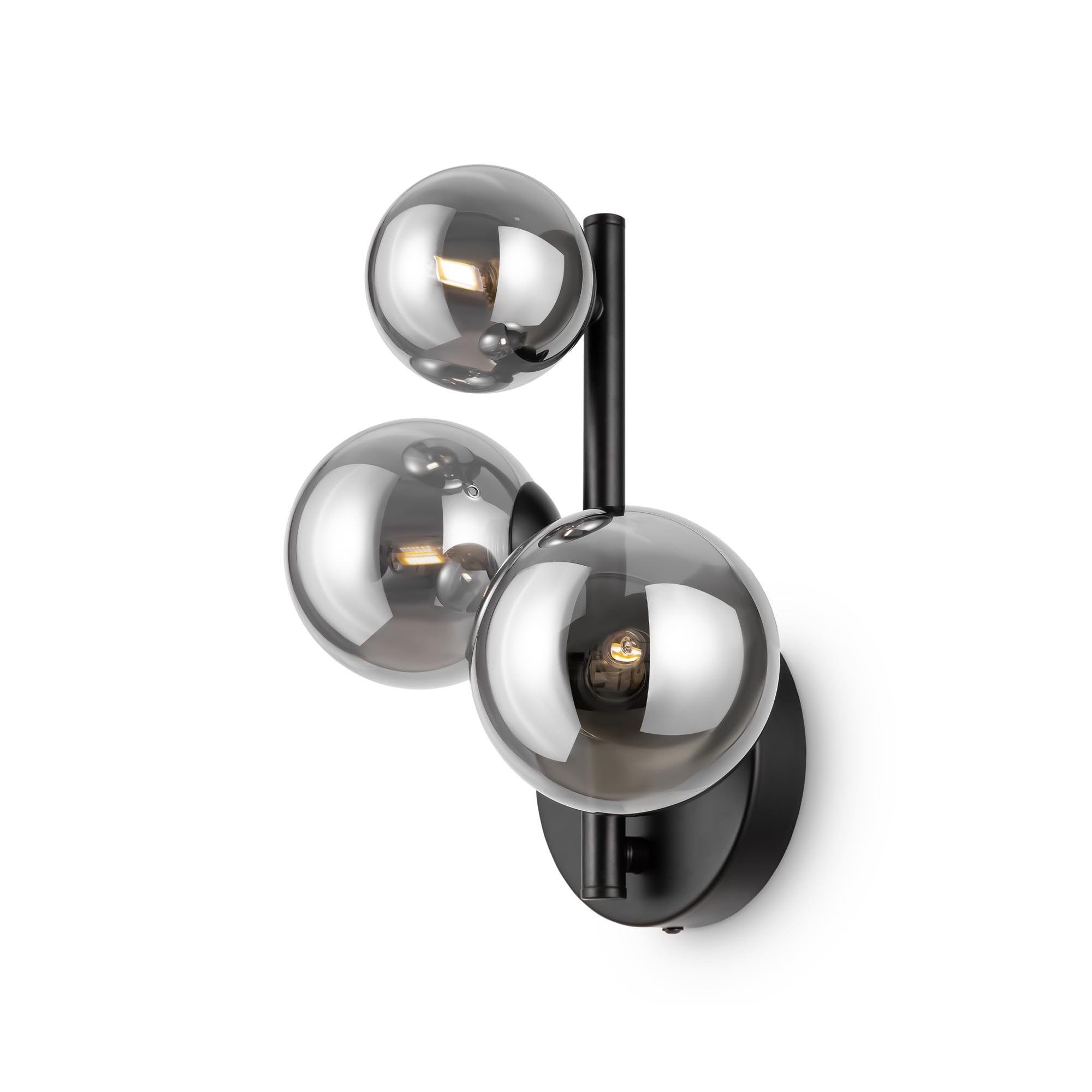 MAYTONI DALLAS Wandleuchte innen Schwarz – 3-flammige Wandlampe modern – Schlafzimmerlampe, Wohnzimmerlampe und Flurlampe – Leuchte aus Metall und Glasschirmen – 28 W
