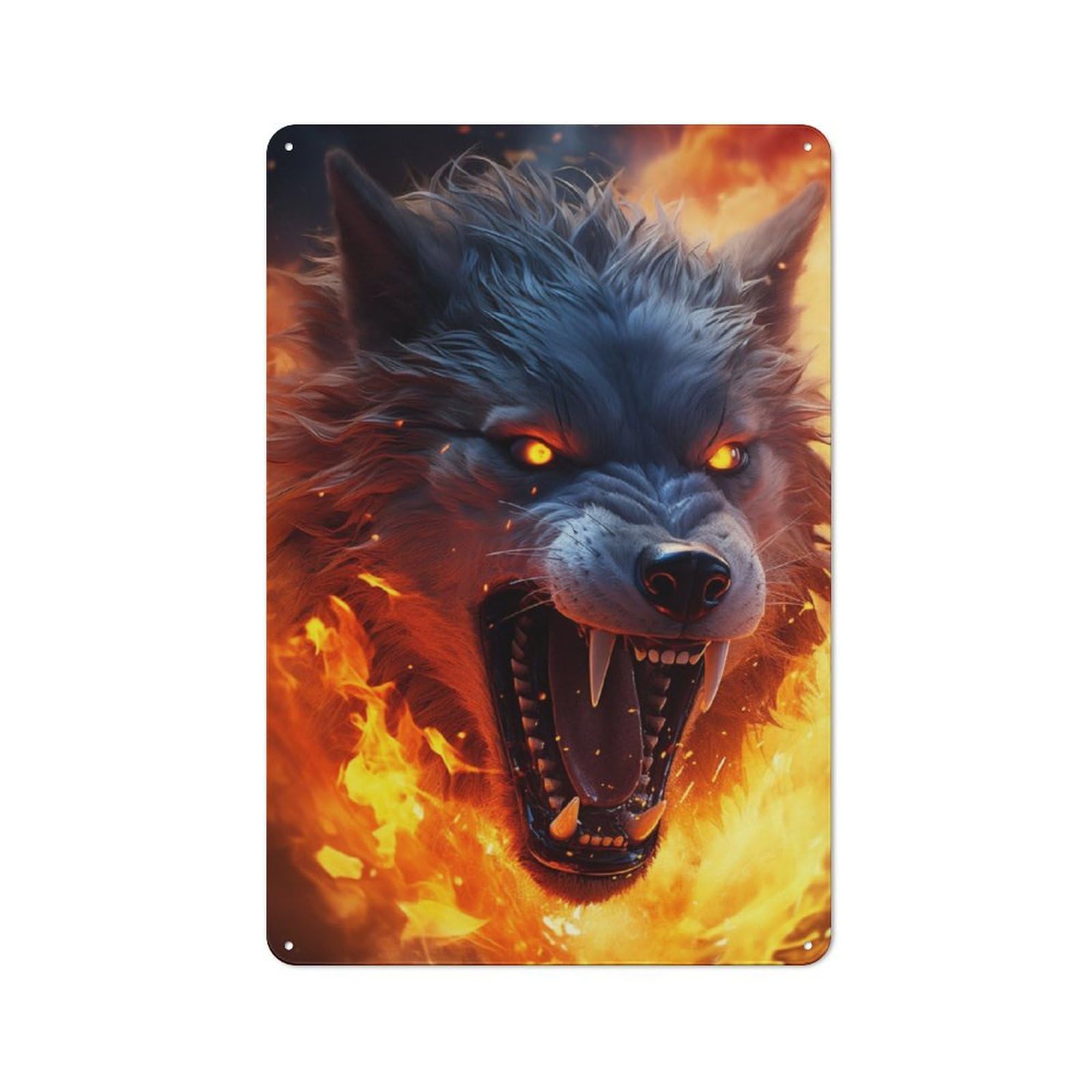 Junmoney Furious Scary Wolf Fire Garden Style Tin Sign 30X20cm Featuring Shed Wall Decor For Patio Bar, Workshop, Shed Or Kitchen