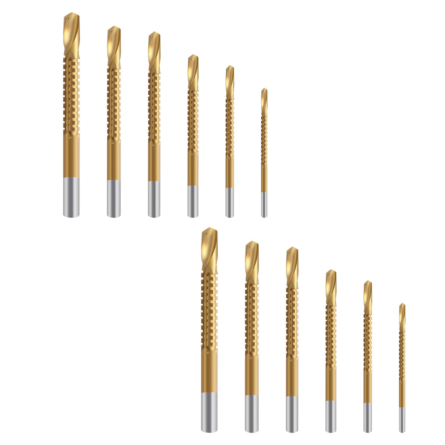 KEWAYO Serrated Twist Drill Bit Set 3-10mm, HSS Titanium Coated Saw Drill Bits with Spiral Grooving, Multifunctional Side Cutting Drill Bits for Wood, Plastic, Metal, Woodworking DIY Tools (12)