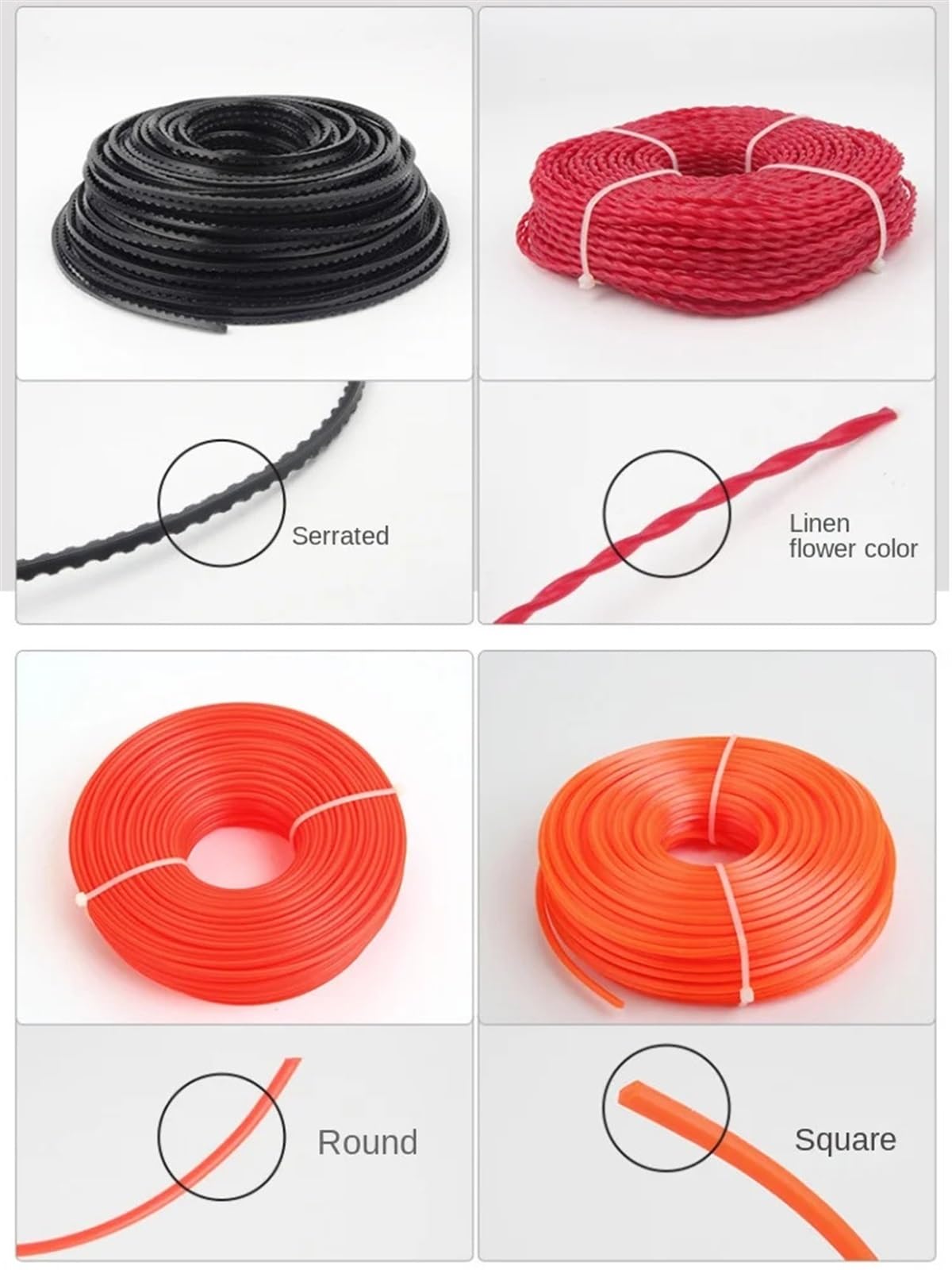 Ligne de Trimmer Strimmer Tondeuse Ligne de Coupe Corde de Paille désherbage débroussailleuse Fil d'acier Torsion dentelé Rond et carré Accessoires de Corde en Nylon(Nylon Serrated)