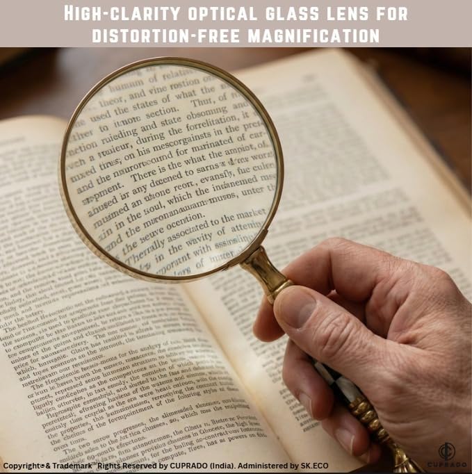 Antique Brass Magnifying Glass – 9 Inch Handheld Reading Magnifier with Solid Brass Handle & Real Glass Lens, Vintage Style Large Magnifier for Reading, Inspection, Collectibles, Crafts & Gift Décor image 4