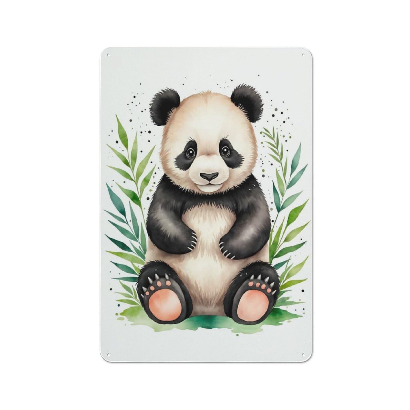 Junmoney Style-17 Cute Panda Watercolor Urban Metal Wall Decor 30X20cm, Metal Wall Art Sign For Loft, Studio, Office Or Creative Room