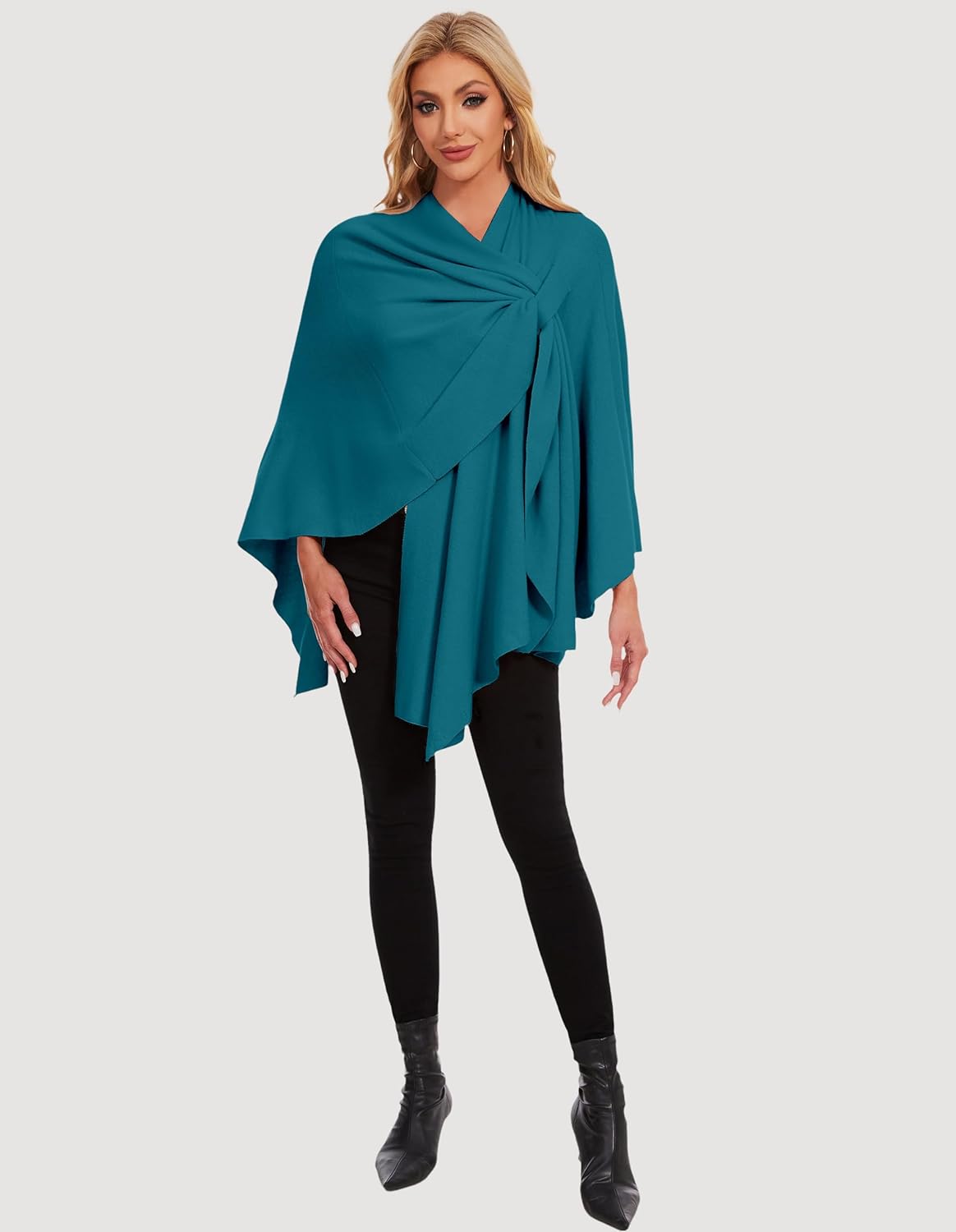 PULI Womens Elegant Cross Front Shawl Wraps Knitted Ponchos Cape Light Weight Poncho Sweater Soft Warm Travel Wraps - Image 5