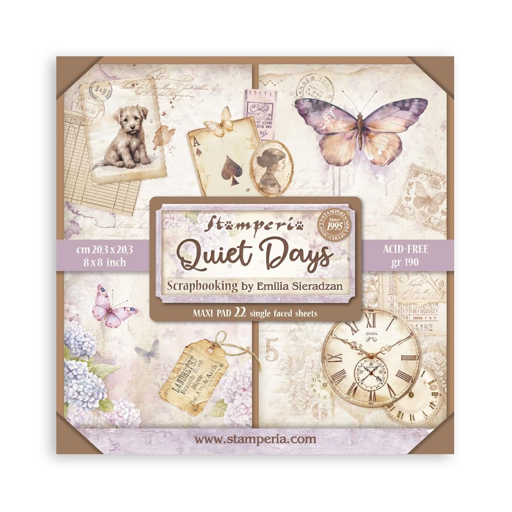 Stamperia - Scrapbook Paper Pad for Scrapbooking, Albums, Card Making, Bullet Journalling and More, Acid Free, Single Face, Perfect for Hobbies, Crafts, and Gifting (Quiet Days) (20.3 x 20.3cm)