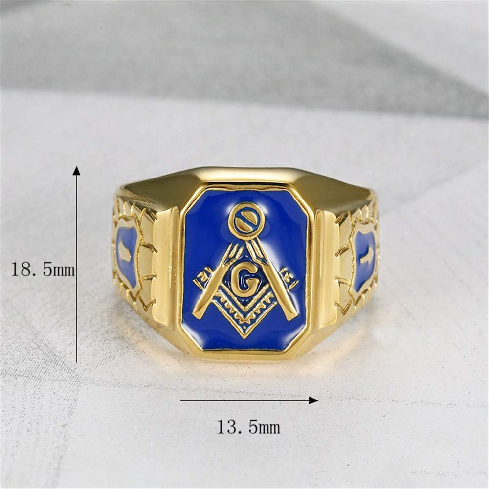 Anillos masónicos de acero inoxidable chapados en oro para hombre, con símbolo masónico azul G Lodge Master Mason Signnet Biker Band, Oro, chapado en oro, metal, acero inoxidable 2