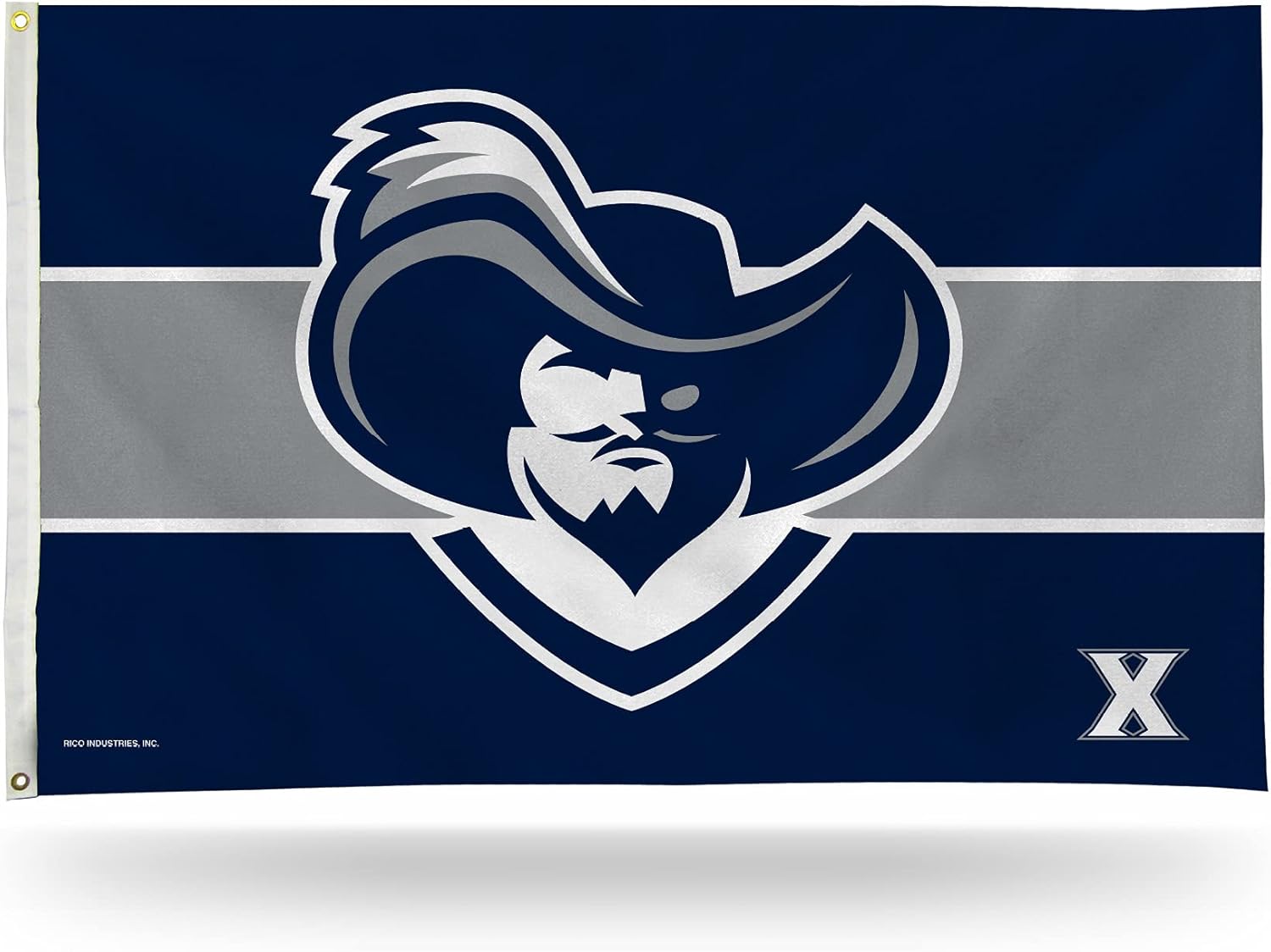 Rico Industries NCAA Xavier Musketeers Blue with Grey Stripe 3' x 5' Banner Flag Single Sided - Indoor or Outdoor - Home Décor