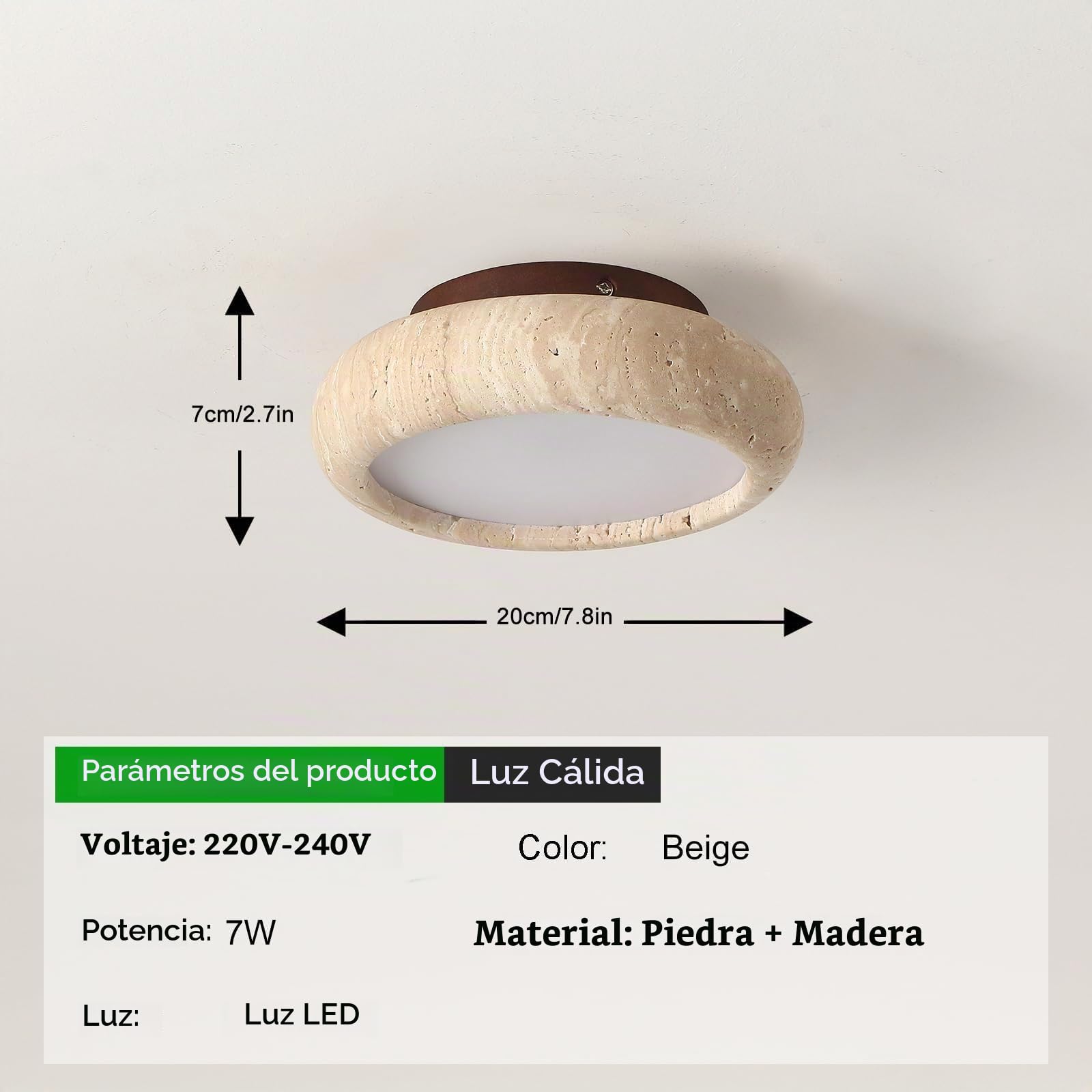 20cm 700lm 7W Lámpara de techo LED Japonesa Wabi-Sabi Lampara de Travertino Amarillo Lamparas Redonda Plafon Luz Cálida ideal para Salon Dormitorio Comedor Cocina Pasillos y Recibidores