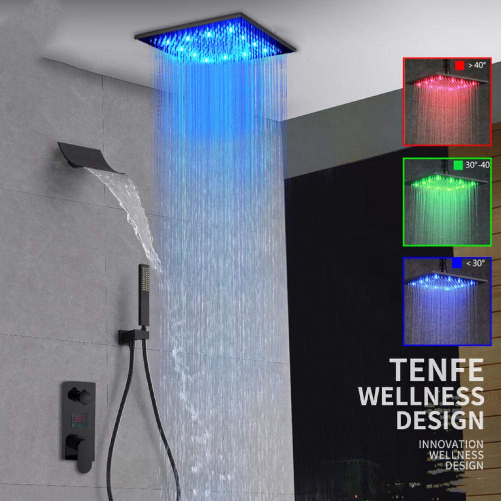 Buy Black Digital Shower Faucets Set LED Rainfall Waterfall Shower Head
