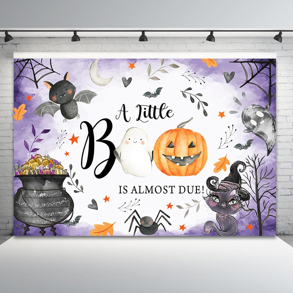 Halloween Baby Shower Backdrop - 'A Little Boo Is Almost Due' 7x5ft Photo Background