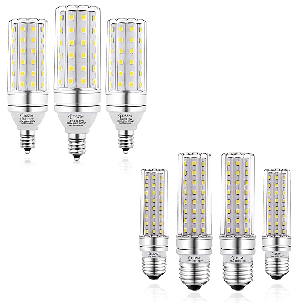E12+E26 LED Bulbs, 6000K Daylight Deluxe LED Corn Lamp,LED Candelabra Bulb Decorative Non-Dimmable LED Chandelier Bulbs.