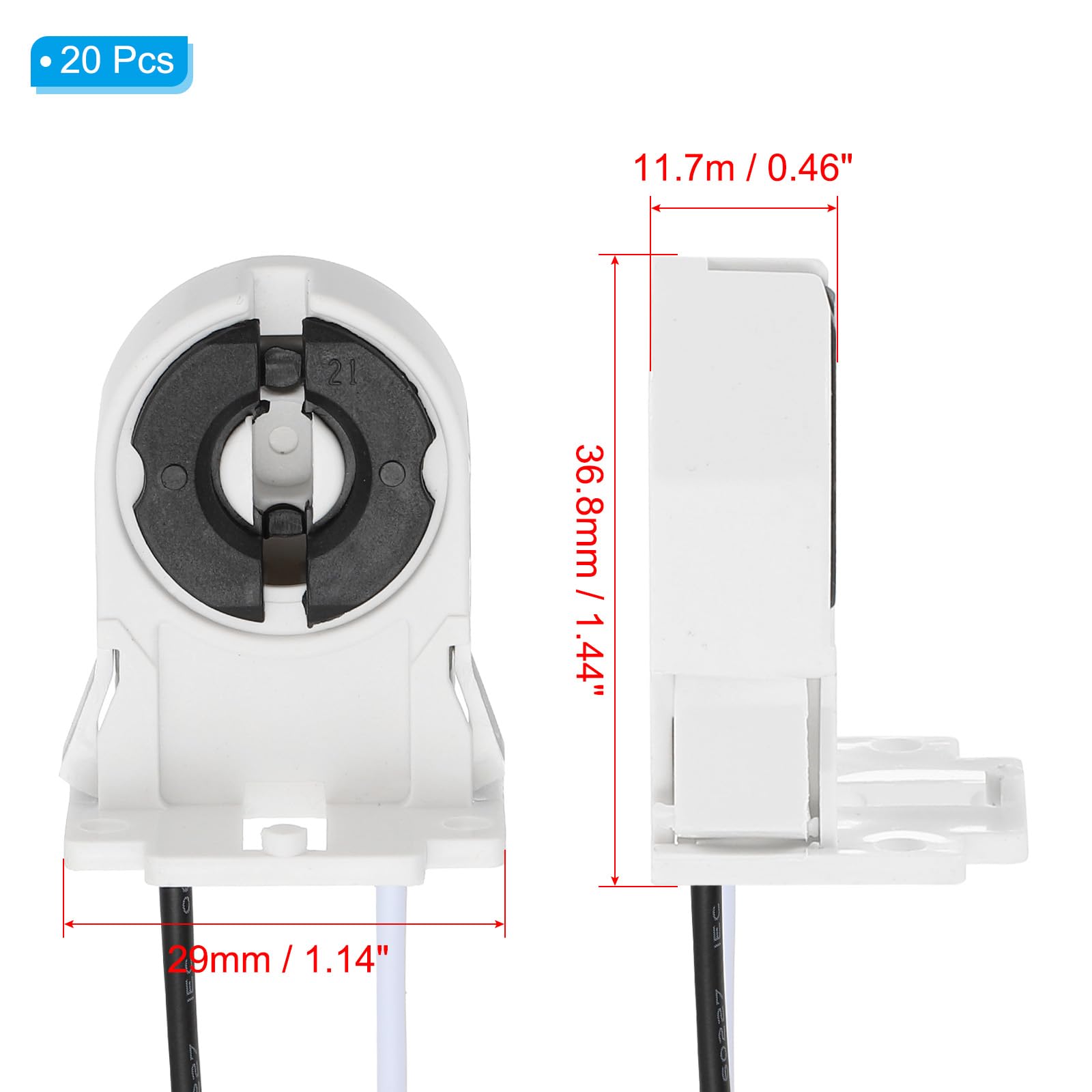 PATIKIL T8 Lamp Holder with Wires, 20Pcs PC Heat-Resistant G13 Base Light Socket for LED Fluorescent Tube Replacements - Image 2