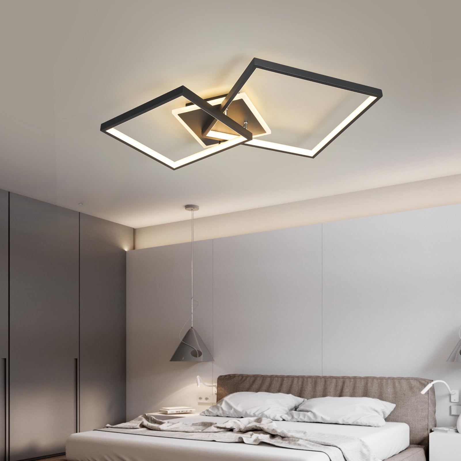 Lampe de plafond LED moderne carrée noire dimmable luminaire encastré salon