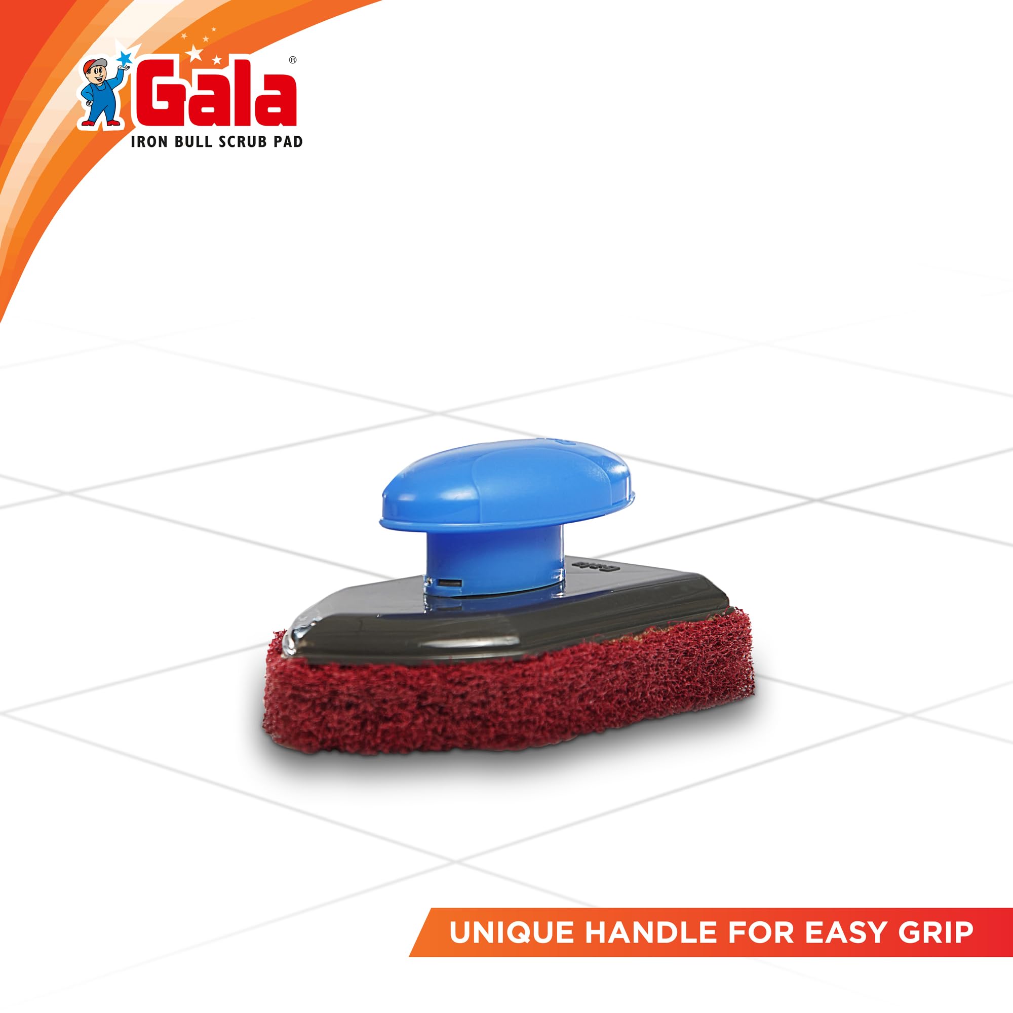 Gala Iron Bull Floor Scrub Pad, Bathroom Tile and Floor Cleaning Brush, 1 Piece with Plastic Handle 3