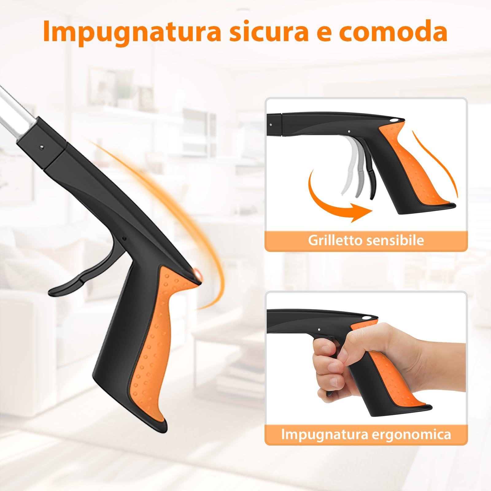 Pinza Raccogli Oggetti 80 cm Set da 2, Pinza Telescopica Prendi Oggetti Ergonomica con Artiglio Antiscivolo e Testa Girevole, Pinza Raccogli Rifiuti per Anziani