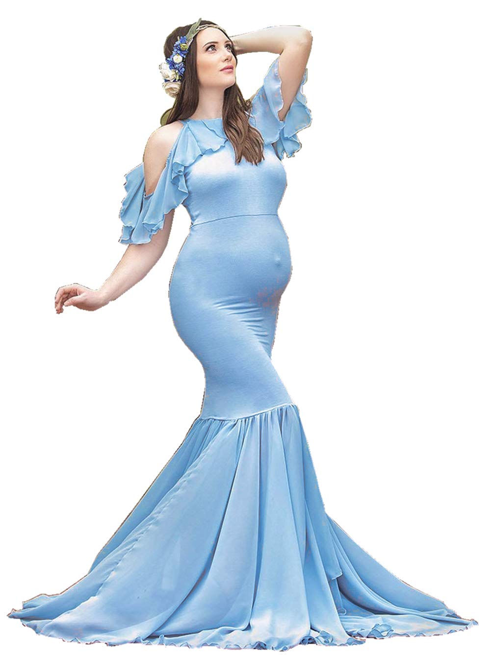 ZIUMUDYElegant Maternity Off Shoulder O Neck Photography Gown Mermaid Chiffon Baby Shower Dress