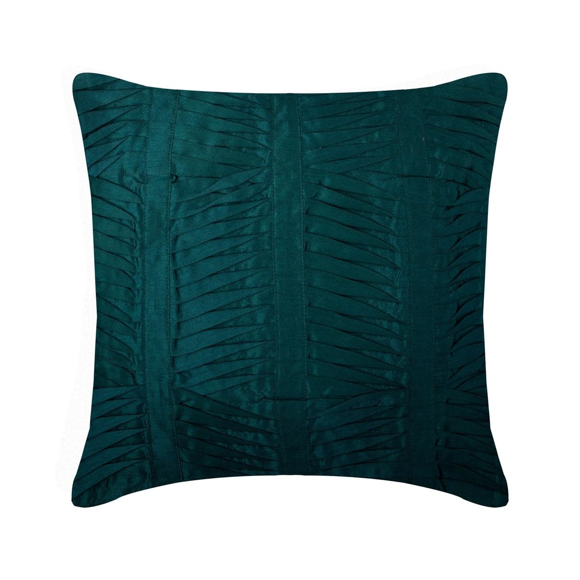 The HomeCentric Royal Peacock Green Cushion Cases, Textured Pintucks Solid Color, Pack of 2, 40x40 cm (16"x16") Cushion Covers, Square Silk Cushioncase Modern, Stripe Cushion - Royal Peacock Green