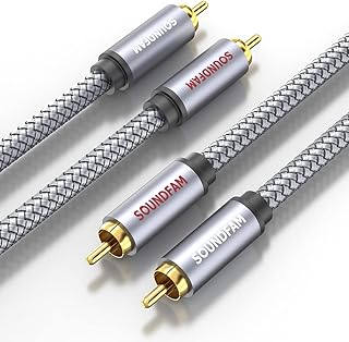 SOUNDFAM RCA Cable 2-Male to 2-Male RCA Audio Cable for Home Theater, Subwoofer, HDTV, Amplifiers, Hi-Fi Systems with Gold-Plated Plugs - 1M, Grey
