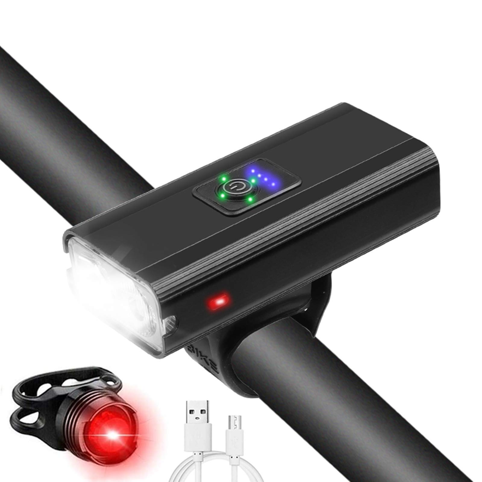 Kit Luci Bici LED 1000 Lumen - Anteriore E Posteriore Ricaricabili USB Con Campanello - Foto 8