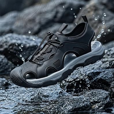 Men's Closed Toe Hiking Sandals - Quick Lace Sport Sandals with Cushioned Sole & Non-Slip Grip for Outdoor Adventures, Water Activities & Casual Wear (Adjustable Fit)