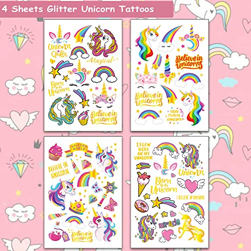 Hohamn Glitter Unicorn Temporary Tattoos For Girls - 50 Styles Unicorn Fake Tattoos For Girls Kids Birthday Party Supplies Favors, Baby Shower #TOP1