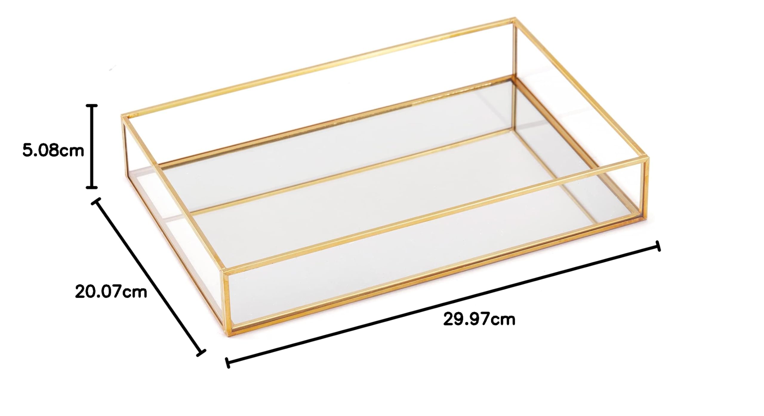 Złota taca dekoracyjna z lustrem biżuteria organizer na perfumy taca toaletkowa, dekoracyjna taca do komody, łazienka sypialnia przechowywanie kosmetyków, 30 cm x 20 cm x 5 cm