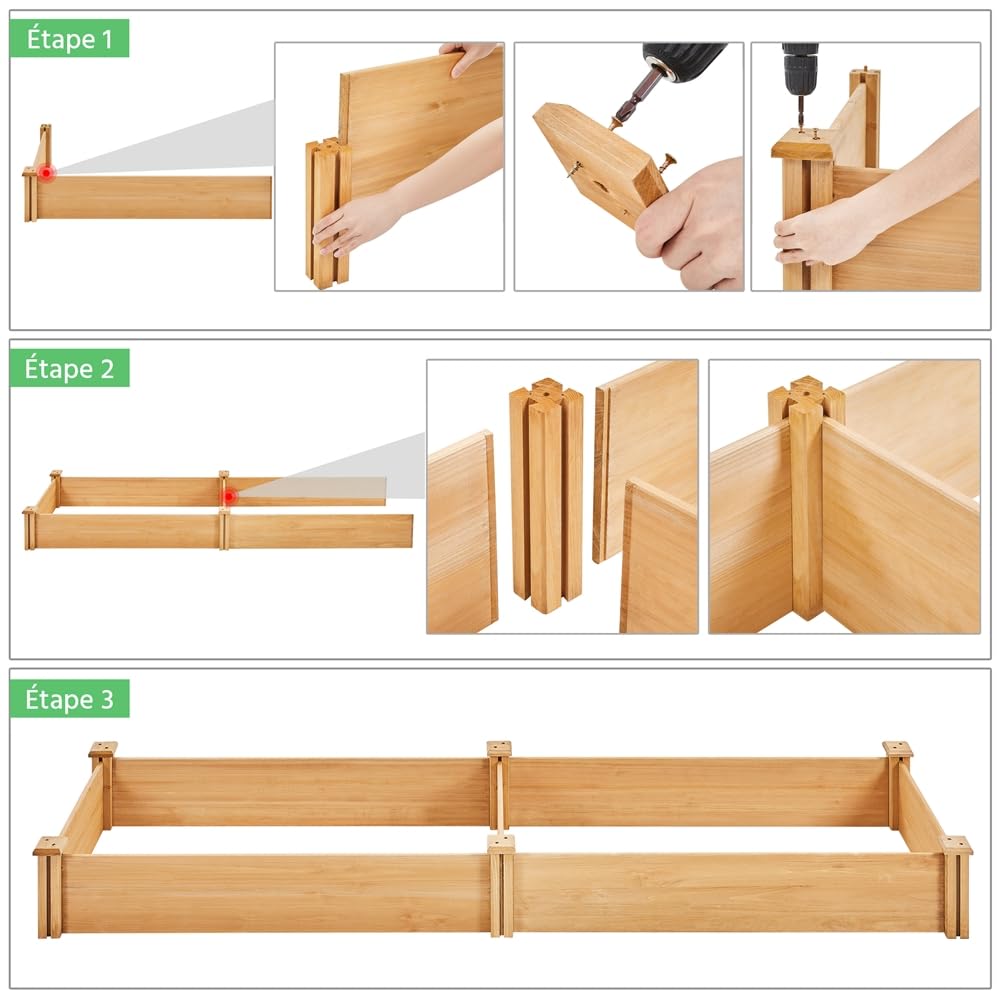 Yaheetech Carré Potager en Bois Bac Potager Surélevé Potager Extérieur/Intérieur Bac à Fleurs Légumes pour Jardin Cour Serre Terrasse 245,5 cm L x 62,5 cm l x 27 cm H Brun Clair