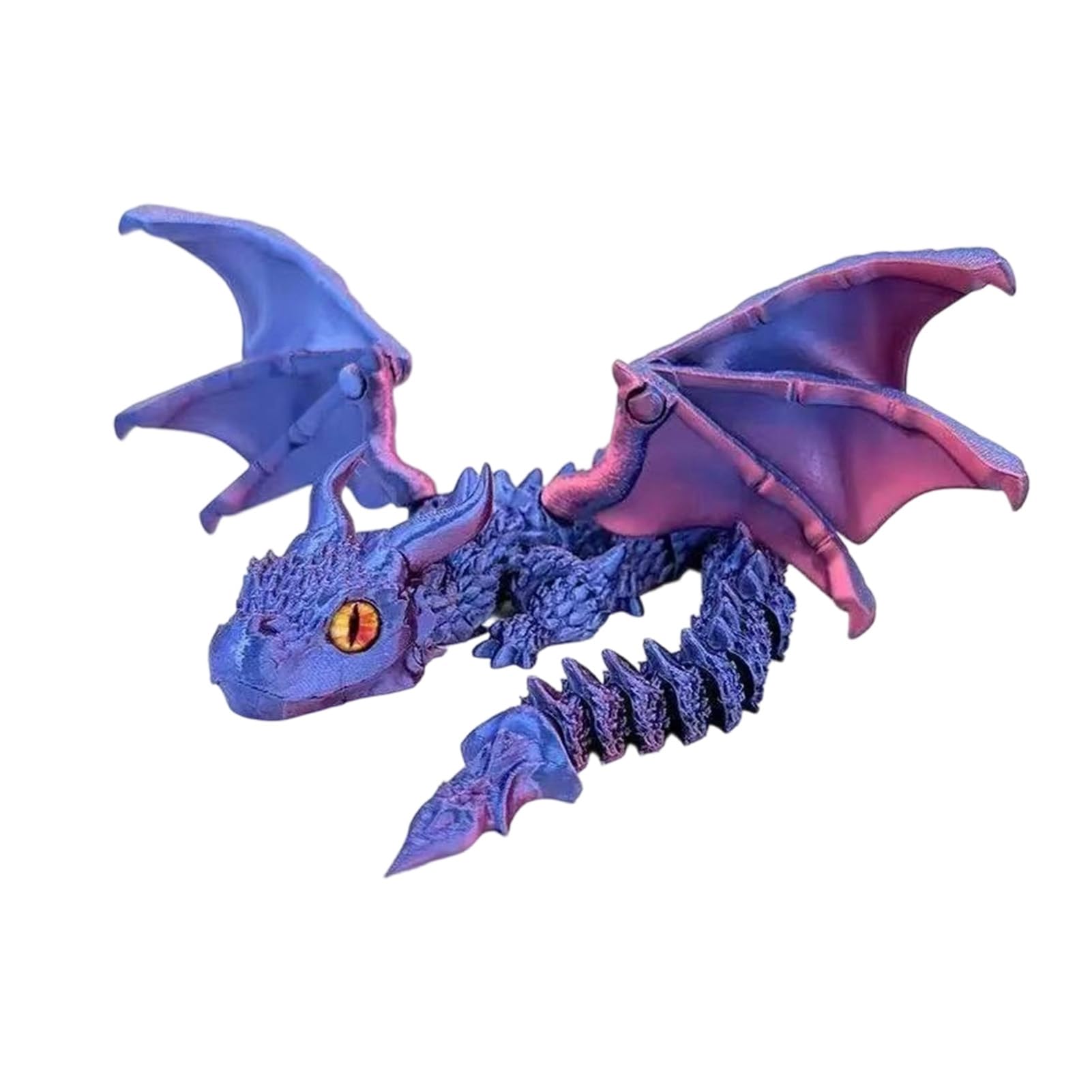 Pasisuu Articulated Wing Dragon Decor with Unique Eyes, 3D Printed Dragon Figurine Sculpture for Gaming Room, 12in Movable Joint Fantasy Toy, Gradient PLA Ornament Red Blue