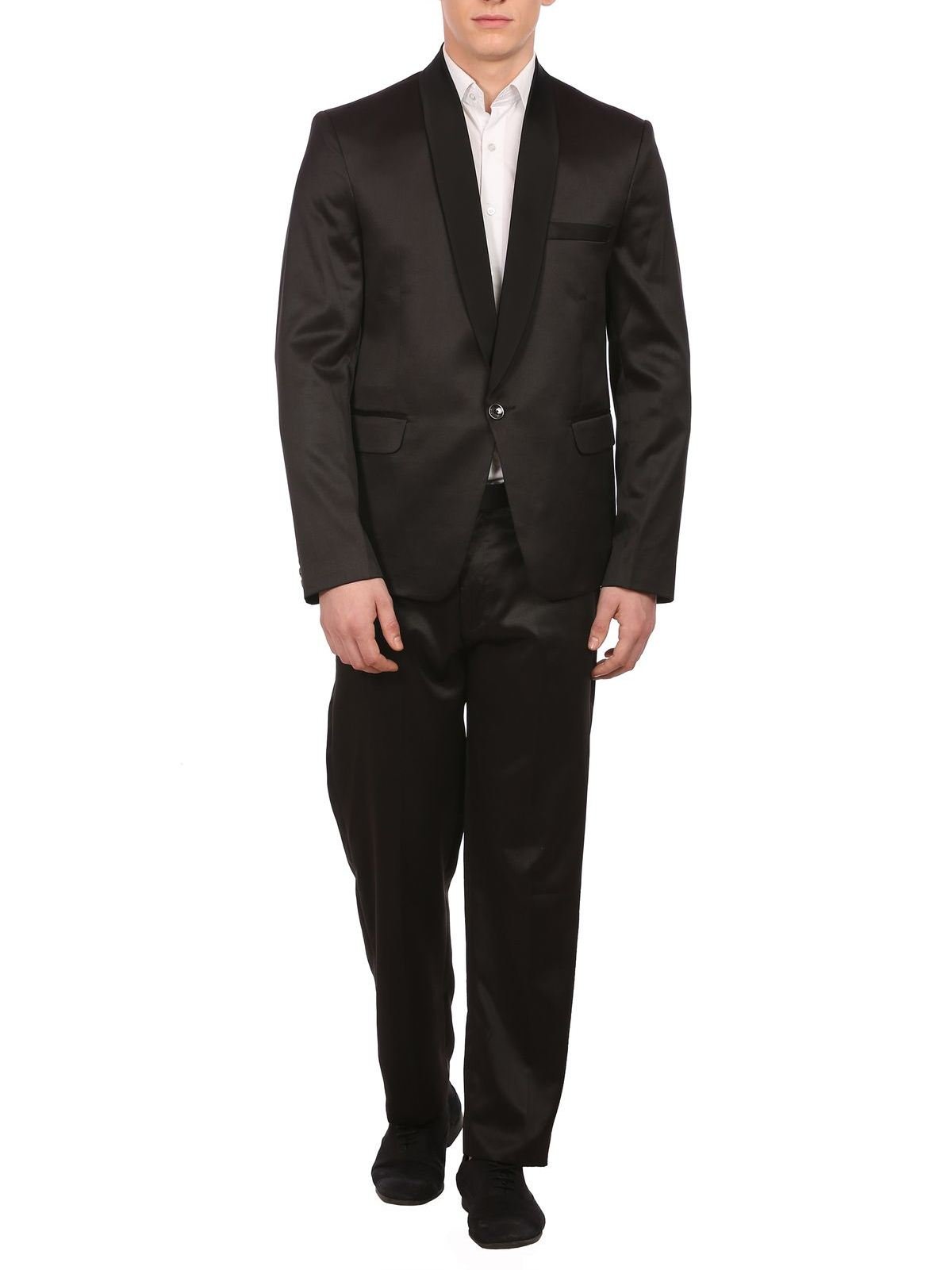 wintage Men's Poly Blend Notched Lapel Black Tuxedo Blazer-picture-32