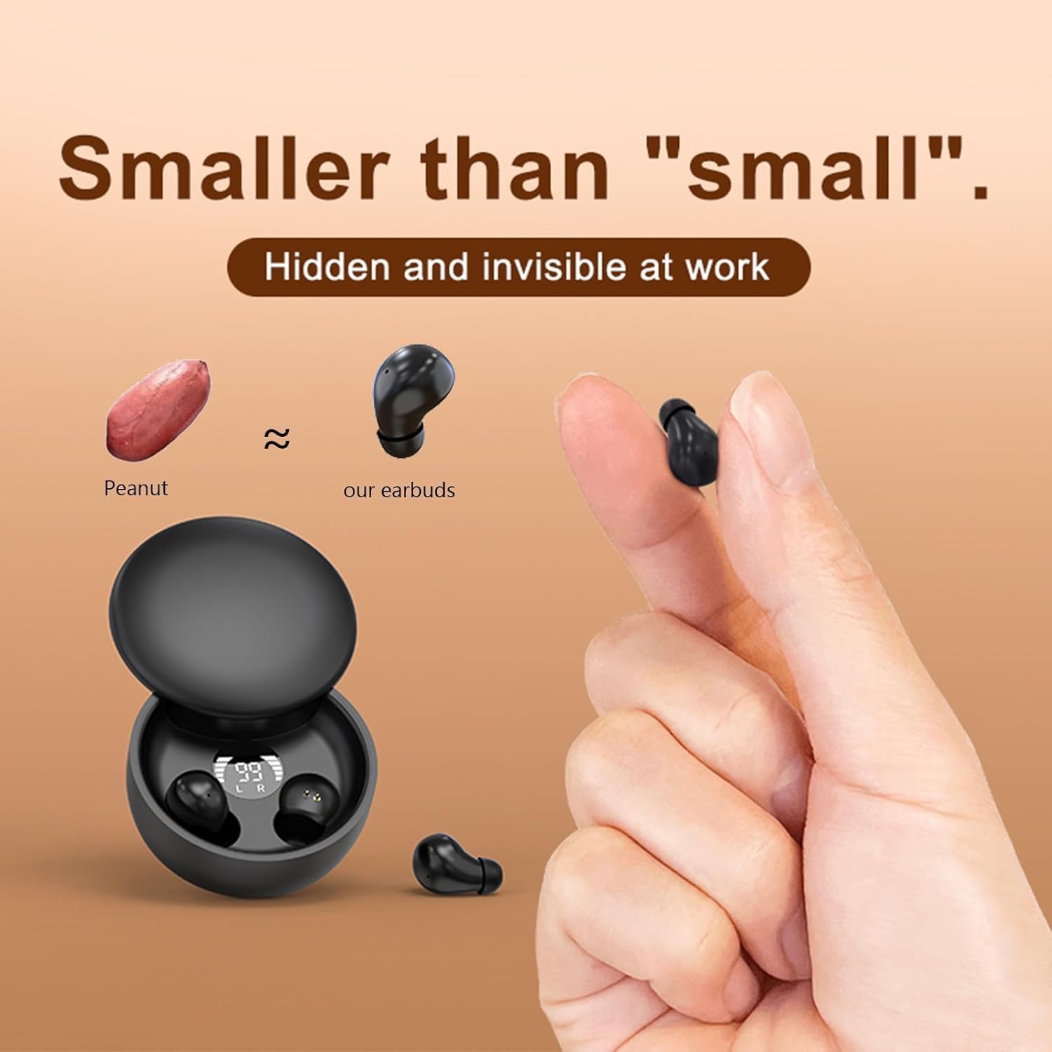 Mini auriculares invisibles Bluetooth 5.4 verdaderos auriculares inalámbricos ocultos intraurales deportivos, cómodos mini auriculares para dormir de lado, para el trabajo (caqui)