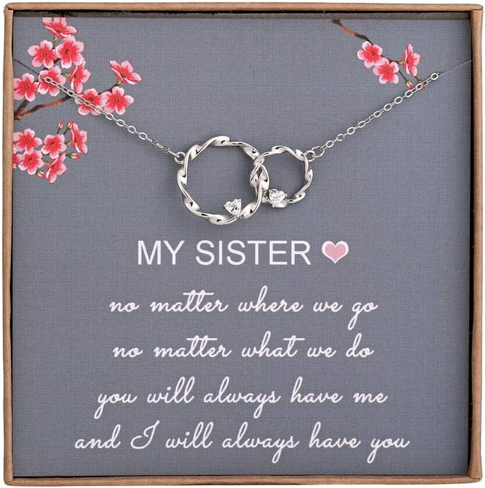 AnalysisyLove Sister Gifts from Sister, Sterling Silver Interlocking Infinity 2 Circles Necklace for Sisters, Big Sister Little Sister Gift, Birthday Jewelry Friendship Gifts