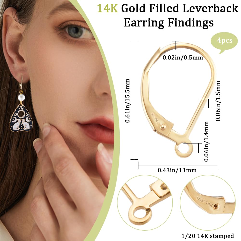Beebeecraft 4Pcs Leverback Earring Hooks 14K Gold Filled Brass Golden French Earring Findings with Open Loop Ear Wires Findings with Storage Box for Jewellery Making DIY Ear Craft - Image 2