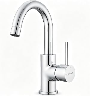GRIFEMA Chromen wastafelmengkraan voor badkamer - 360° draaibare roestvrijstalen kraan, warm- en koudwaterregeling, waterbesparende beluchter, duurzaam en eenvoudig zelf te installeren, model G1002 | Chrome warme en koude mixer, 360 graden draaibare uitloop, Europese G3/8 fittingen en twee UK adapters